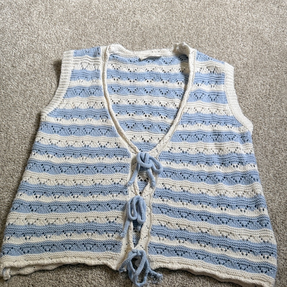 Blue and White Knitted Women's Blouse